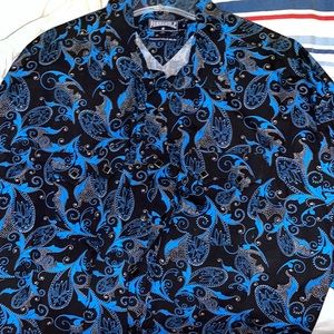 Panhandle slim blue and black paisley print long sleeve